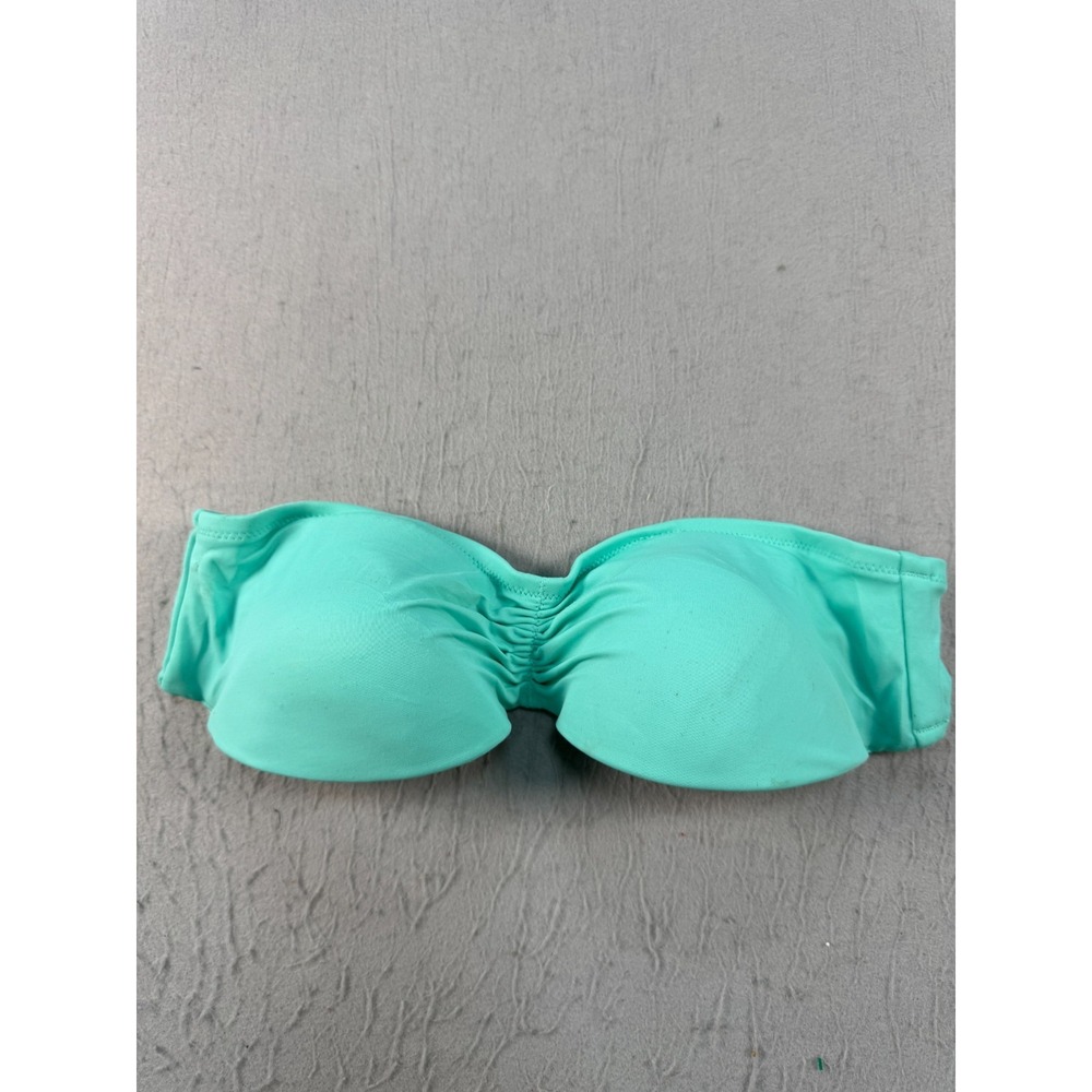Victoria's Secret Bandeau Bikini Top Blue Ruched Adjustable Strap 34B